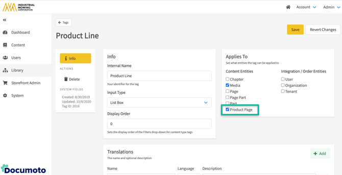 Product Page Tag Entities