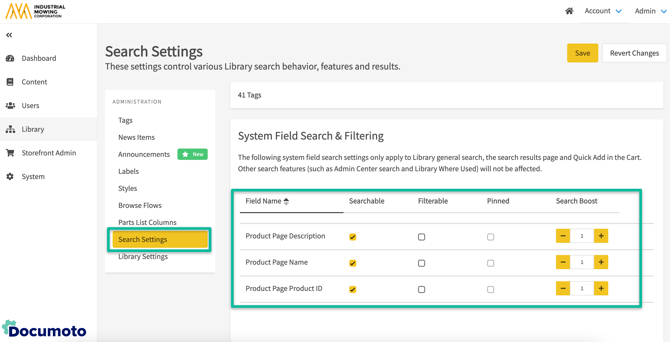Search Settings for Product Pages